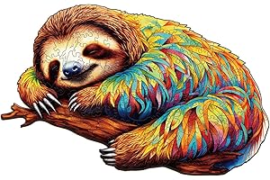 Funnli Holzpuzzles für Erwachsene und Kinder,Einzigartige Tierförmige Holz-Puzzle (Faultier gemütlich), Puzzle aus Tierteilen (L-14.8 * 9.2in-220 Stück)