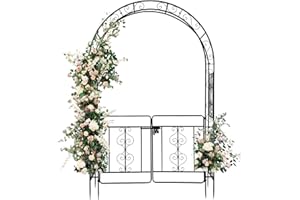 LEADZM – Gartenbogen aus Metall 134.5X 58.5x213cm – Rosenbogen mit Tür in Schwarz – Stabiles Rankgerüst für Kletterpflanzen (Rosengewächse, Weinreben)