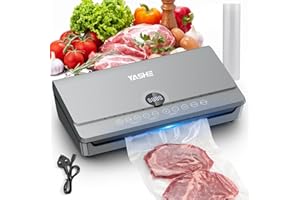YASHE 80KPA Vacuum Sealer Machine with One-Touch Magnetic Lid, 10-in-1 Double Heat Seal & Double Pump Food Vacuum Sealer Machine, Integrated Roll Storage, Includes 1 Roll of Vacuum Bags (20cm*300cm)