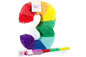 Trendario Zahl 3 Pinata Set, Pinjatta + Stab + Augenmaske, Ideal zum Befüllen mit Süßigkeiten und Geschenken - Piñata für Kindergeburtstag Spiel, Geschenkidee, Party, Hochzeit