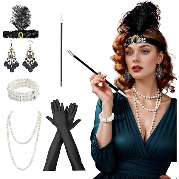Giugio 1920er Jahre Accessoires Set – 6-teilig Mit Stirnband, Handschuhen, Perlenkette