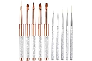 HALERCAY 5 pièces Pinceau Nail Art Ongles Gel+5 Pièces Pinceaux en Détail à Ongles,pinceaux à ongles fins pour nail art,Stylo Ongle Art,pour dessiner des lignes DIY Conception,pour les Débutants Professionnels