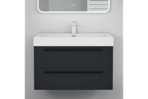 Mai & Mai Badmöbel-Set Waschbeckenunterschrank 90x48x60cm Waschtisch mit Unterschrank inkl. Mineralguss-Waschbecken Quadratto