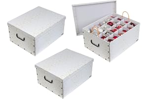 ‎KREHER 3 Stück XXL Dekokarton in Weiß/Gold - formschön und hochwertig. Mit Einsätzen für max. 40 Christbaumkugeln oder Weihnachtsdeko. Karton aus Stabiler Pappe in Weiß/Gold mit Griffen aus Kunststoff! Topp