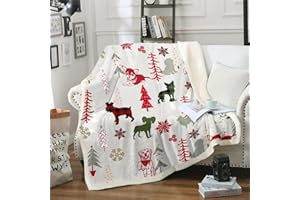 HOMEWISH Weihnachten Decke 150x200 Kinder Nette Büffel Plaid Hunde Fuzzy Decke für Kinder Jungen Mädchen Weihnachten Zimmer Dekor Weihnachtsbaum Schneeflocke Fleece Decke Neujahr Urlaub Sherpa Decke Rot Grün