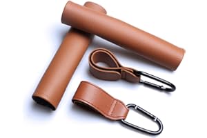 HOAPPA 2Pcs Leather Handlebar Cover with Removable Zipper Fit for Bugaboo Bee3 Bee 5 Bee+ Stroller Armrest and 2Pcs Universal Stroller Hooks for Hanging Bags and Shopping, Brown