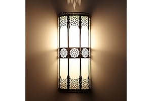 CASA MORO Orientalna lampa ścienna, marokańska lampa ścienna Resmi, wys. 44 x szer. 20 cm, z metalu i szkła mlecznego, piękna dekoracja na ścianę i korytarz, rzemiosło artystyczne z Marrakeszu, L1421