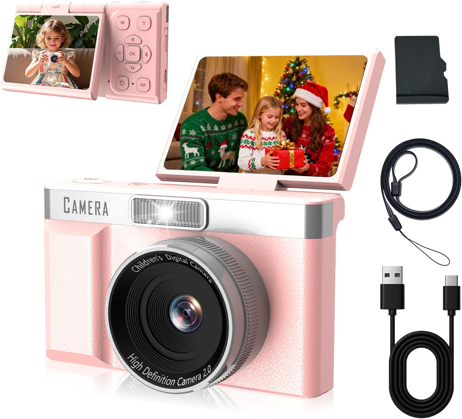 Kids Digital Camera FHD 1080P Digital Camera For Kid With 32GB Card,2'' Flip 180 ° Screen With Support For Selfie Vlog Cam,Compact Camera With Flash,Birthday for Kids Boys Girls.