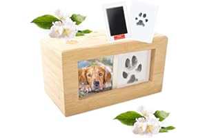 Erlsig Tierurnen für Hunde, Katze Hunde Urne Holz Tierurne, Haustierurne mit Bilderrahmen Pfotenabdruck mit Pfotenabdruck
