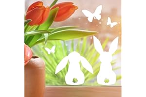 ‎WANDTATTOO-LOFT Wandtattoo Loft Fensterbilder Frühling Selbstklebend 3 Hasen mit Schmetterlingen – 23 weiße Sticker & Wiederverwendbar – Deko Frühling, Frühlingsbild Fenster, Fensterdeko Frühling, Fensterbild Ostern