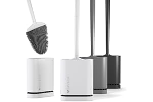 SAVEGA Scopino WC Silicone - Scopettino Bagno con Testina Flessibile e Portascopino WC Sospeso - Asciugatura Rapida (Bianco Opaco, Set da 1)