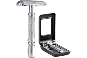 BAILI Double Edge Safety Razor Rust-proof Reusable Manual Stainless DE Wet Shaving for Men Women with Mirrored Travel Case BD176B