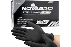 Novagrip JFA Medical Mechanic, Tattooist, Tattoo Disposable Powder Free Latex Free Black Nitrile Gloves - Box of 100 (Medium)
