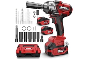 Sundpey 1400Nm Cordless Impact Wrench - 1/2-inch High Torque Impact Gun with 2 × 4.0Ah Battery - 2600RPM Power Impact Gun with 5 Sockets & 9 Drill Bits & 1/2" Hexagonal Adapter for Car Truck Home DIY
