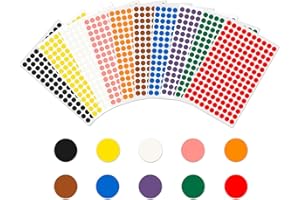 Rubigo 8mm Coloured Dot Stickers – 1500/3000 Sticky Dots in 10 Assorted Colours, Circle Labels for Calendars, Planners, Crafts, Office & School Use (10 Colours, 1500 Dots)