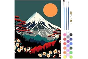 QENSPE Peinture par Numéros Paysage pour Adulte, Kit de Peinture sur Toile Bricolage pour Adulte Débutants avec Pinceaux Peinture de Dessin de Pigment Acrylique 40x50cm (Mont Fuji)