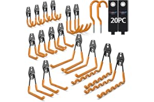 3-H Ganchos de Garaje Resistentes, Paquete de 20 Ganchos de Almacenamiento de Garaje de Acero, Soporte de Pared y Organizador de Herramientas, Cuerdas, Cables(naranja)