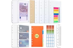 Set di ricarica di carta AQTAQ A6, foglietti adesivi ricaricabili A6 a 6 fori, 100 fogli/200 pagine, divisori colorati, foglietti adesivi colorati, righello con raccoglitore ad anelli a 6 anelli