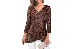 Adigaber Femme Blouse Décontracté à Manches Trois-Quarts Chemisier élégant à col en V pour Top Mode