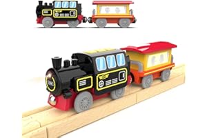 BEYLON Battery Operated Locomotive Train Toy for Wooden Tracks, Motorized Trains for Toddlers, Train Accessories Compatible with Thomas, Brio, Chuggington, Melissa and Doug