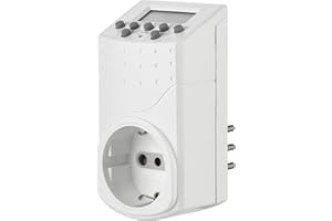 Electraline 58112 Programmatore Timer Digitale, Programmi Settimanali e Giornalieri, Spina Italiana piccola 10 A, Presa Schuko + 10A, Bianco
