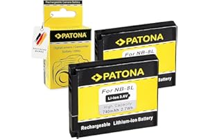 PATONA 2x Batteria NB-8L Compatibile con Canon PowerShot A2200, A3000IS, A3200IS, A3300 IS