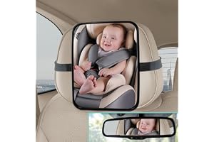 Baby Car Mirror, Babies Rear View Mirror for Car Back Seat, Adjustable Straps, See Infant in Vehicle for Most Cars & SUVs