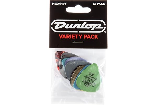 JIM DUNLOP Púas Variety Pack medium y duro, Saco de 12, Multicolor, tortex, celluloid, ultex, nylon, max grip et gator grip