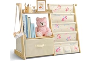 wooshwa Libreria Montessoriana per Bambini Bambina, Scaffale per Giocattoli, Legno Massiccio Montessori Scaffale Libreria 85 * 69.5 * 34.5cm - Unicorno