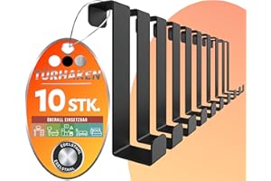 4happy Türhaken zum Einhängen, 10er Set - Schwarze Kleiderhaken Tür, rostfreie Haken zum Einhängen einzeln verwendbar oder als Türhakenleiste einsetzbar, mit hoher Tragkraft