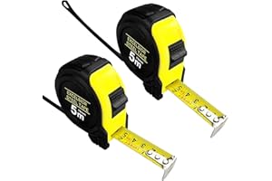 Xpieoyrm 2 pezzi 5 m di metro a nastro in acciaio con misurazione imperiale e metrica, robusto nastro rivettato con morsetto per cintura e sistema di avvolgimento, per misurazioni e ristrutturazioni