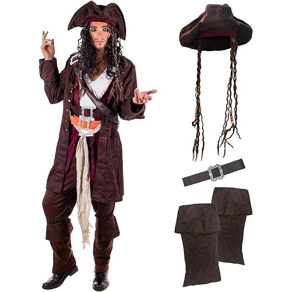 thumbnail image 2 of Mens Caribbean Pirate Costume Adult Sea Captain Robber Costume | UK 2 of 14