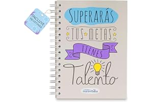 LA MENTE ES MARAVILLOSA - Cuaderno A5 con Espiral, Tapa Dura y Frase |Superarás tus Metas, Tienes Talento| Libreta con Hojas de 90 g y Pegatinas, Regalo Original (Diseño Talento)