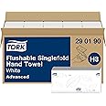 Tork Flushable Singlefold Hand Towels Advanced 290190 - H3 Advanced Folded Paper Towels for Singlefold Dispenser - Absorbent, Tear-Resistant, 2-Ply, White - 15 x 250 Sheets,11.5 x 23 centimetre