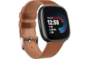 Mugust Correa Para Fitbit Versa 4 / Fitbit Versa 3,Cuero Correas Pulseras de Repuesto para Fitbit Versa 4/Versa 3/Sense 2/Sense Hombre y Mujer(Marrón)