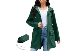 PONCEAU Women Waterproof Jacket - Ladies Lightweight Waterproof Jacket Rain Coats for Women Outdoor Packable Waterproof Jacket with Hood Breathable Functional Windbreaker Raincoat