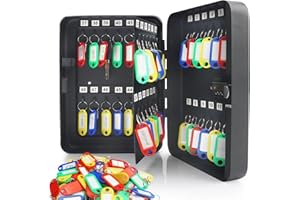 Mlijzard 48 Position Key Cabinet Key Safe Wall Mounted + 100pcs Key Tags, Steel Security Lock Box with Combination Lock Steel Keysafe Key Organizer for Home Office Garage (Black-48Key100Tag)