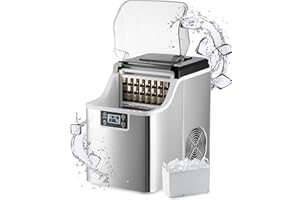 CO-Z Macchina Ghiaccio 22kg/24 Ore Fabbricatore Ghiaccio 24 Cubetti in 11-20 Minuti Macchina per Ghiaccio in Acciaio Inossidabile con Autopulente LCD Pannello per Casa Ufficio Bar Ristorante