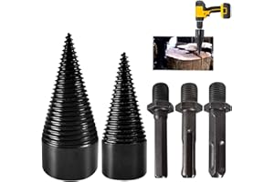 Umelee Holzspalter Schraube Kegel, 32mm+42mm Brennholzbohrer mit 3 Bohrgriffe, Holzspalter Bohrer, Brennholzbohrer Spalter für Holzschneider, Holzspalter, Elektrobohrer, Schrittbohrer (32+42mm)