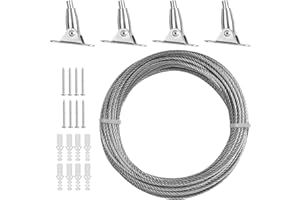 Anseom 10m Edelstahl Drahtseil, Einstellbar Gardinenseil,Garten Drahtseile,Lampenaufhängung, Stahlseil mit Festen Codes, Schrauben und Gummistopfen