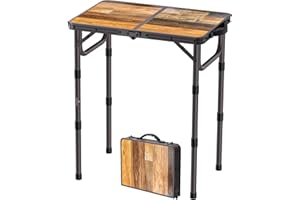 ‎FUNYKICH FUNYKICH Campingtisch Klapptisch 58x40cm, Faltbarer Grilltisch mit 3 Höhen Verstellbarer(26/48/70cm), Aluminium Tragbar Falttisch, MDF Platten Multifunktionstisch für Picknick Camping Balkon