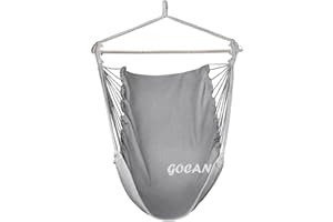 GOCAN Silla Colgante, Columpio Grande para Hamaca, 110 x 150 cm, Carga 150 kg, Silla Colgante de algodón Barra esparcidora de Madera Asiento Ancho Columpio
