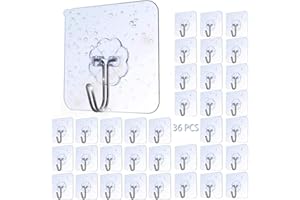 AOMEES Adhesive Hooks Heavy Duty Wall Hooks 8kg (Max) Self Adhesive Hook 36pcs, Kitchen Hooks, Bathroom Hooks, Hanging with Kitchen Utensils, Towe, Key, Cups and More