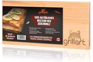 grillart® Juego de 2 tablas de barbacoa XL – Tabla de madera de cedro para asar – Tablas para ahumar de madera de cedro 100% natural de madera de cedro rojo occidental para un sabor especial a la