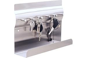 RICOO MB6001 tablica na klucze z półką i schowkiem, stal nierdzewna, 30 x 7 x 20, listwa na notatki, uchwyt i hak