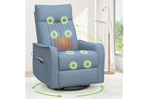 sisolos Recliner Armchairs 3-In-1 Recliner sofa with Massage & Heat, 360° Swivel Rocking Chair with Padded Cushion, Armchair for Living Room with Adjustable Leg Rest and Reclining Functions