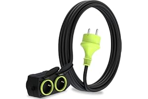 MutecPower 3m Rallonge avec 4 prises Schuko pour usage extérieur Câble étanche IP44 H05RR-F3G1,5 mm 4 prises contact de protection Prolongateur électrique pour l'extérieur à 4 voies 3 mètres noir/vert