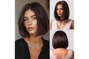 ALLBELL Bob-Perücken für Frauen, braun, kurz, gerade, Highlight-Perücke, Mittelteil, Kunsthaar