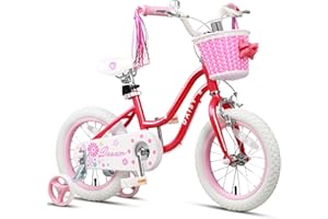 Glerc 12 14 16 Pouces vélo pour Enfants 2-7 Ans Petite Fille Mignon vélo avec poignée flûte Panier Roue d'entraînement et Cloches