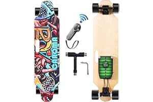 ‎CAROMA Caroma 90cm Skateboard Elektrisches, Elektrisches Longboard mit Fernbedienung, 700W Doppelmotoren, 25km/H Höchstgeschwindigkeit, 16-20km Reichweite, E Skateboard für Erwachsene